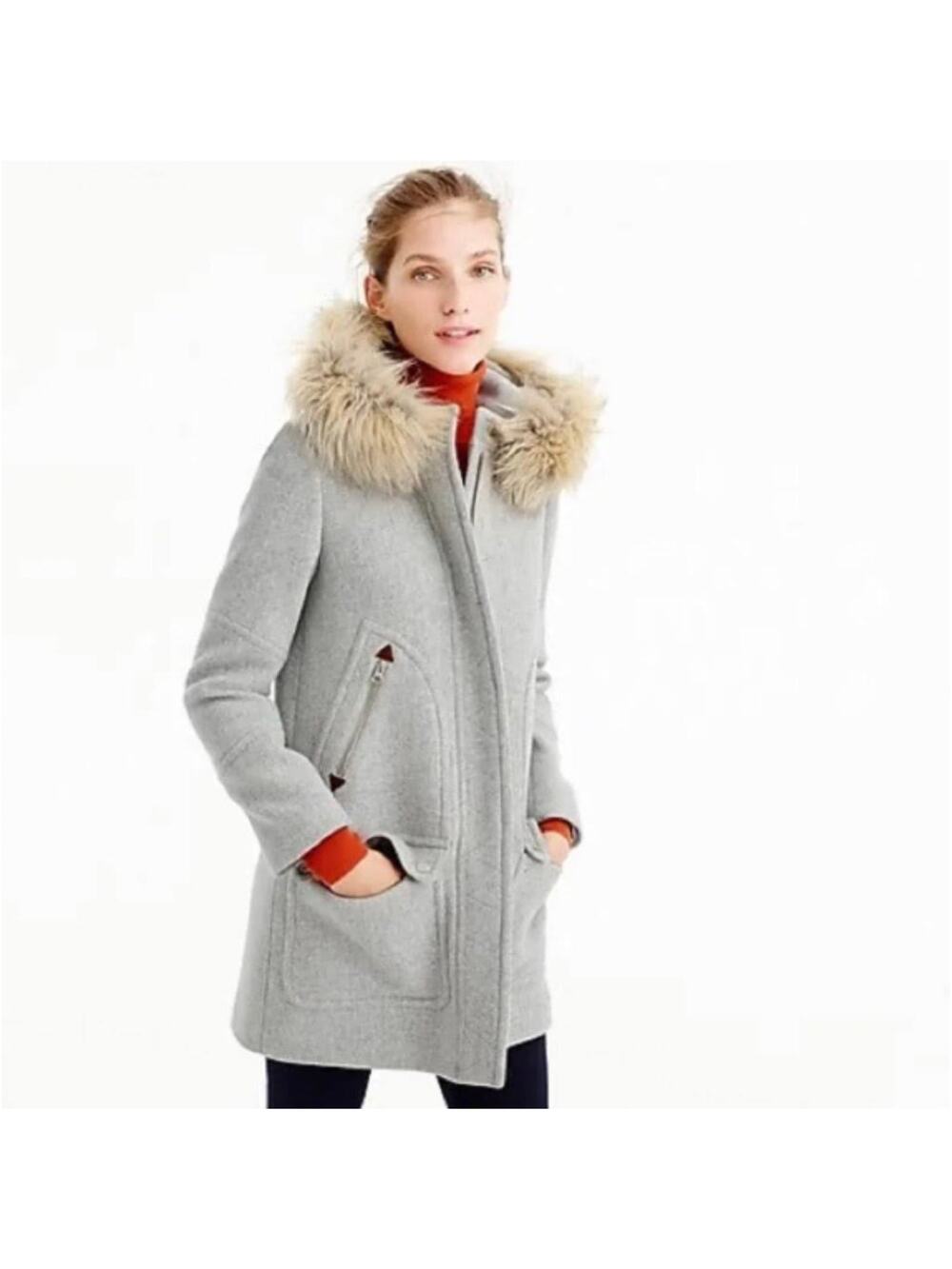 J. Crew Chateau Wool Parka Hooded Grey